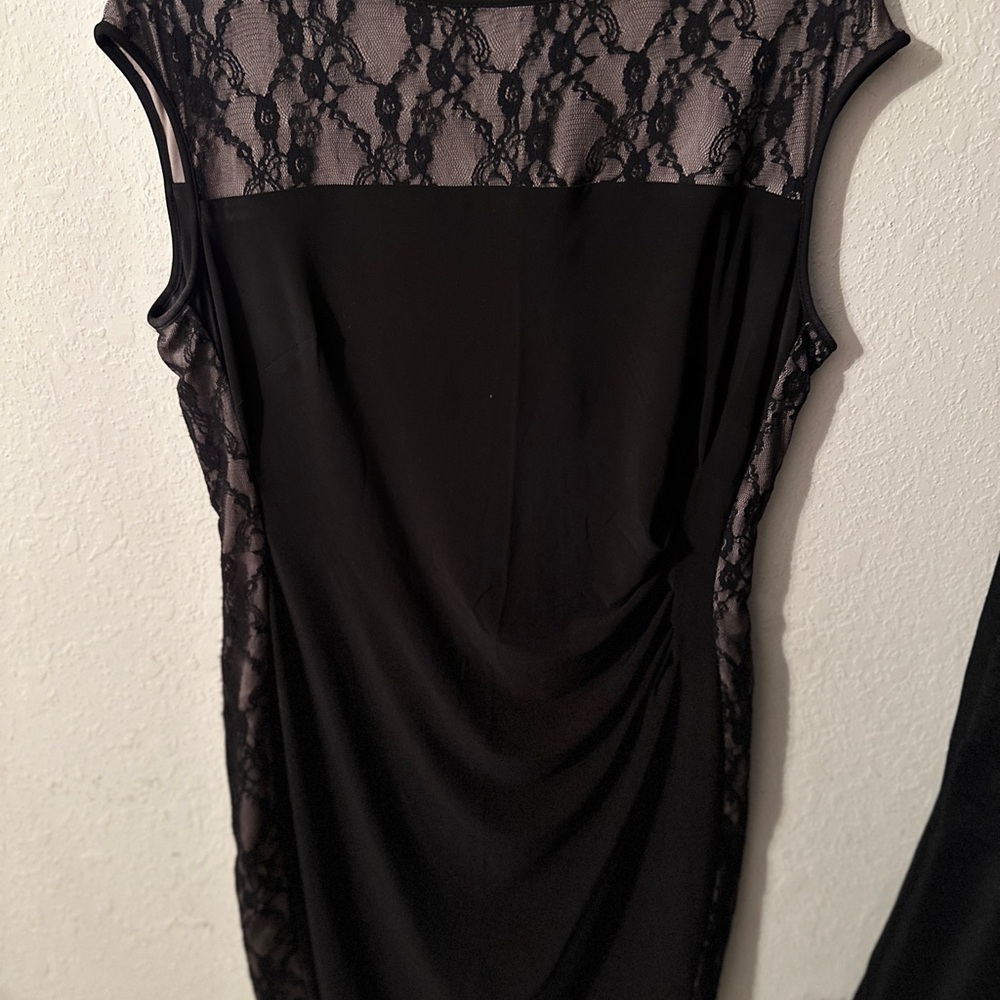 Chaps XL Black Dress with sheer lace top cinched side